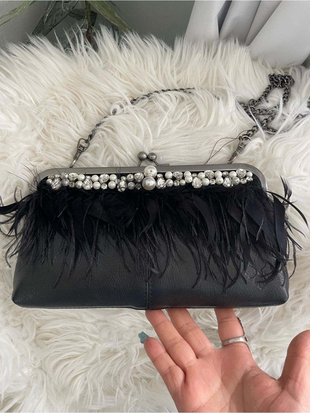 Patricia Nash Black Diamonds, Feathers & Pearls Cassini Wristlet Clutch